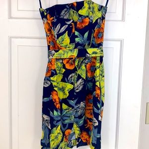 French connection, strapless, tropical theme dress